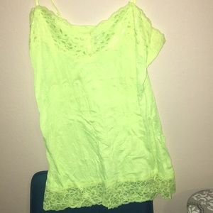 neon yellow/green sheer tank top with lace edging
